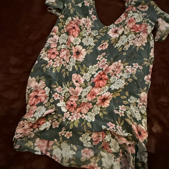 Billabong Olive Green Floral Swim Coverup with Pink Flowers - Picture 3 of 4